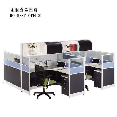 office furniture 75mm modular partition cubicle curvilinear workstation for 4 person